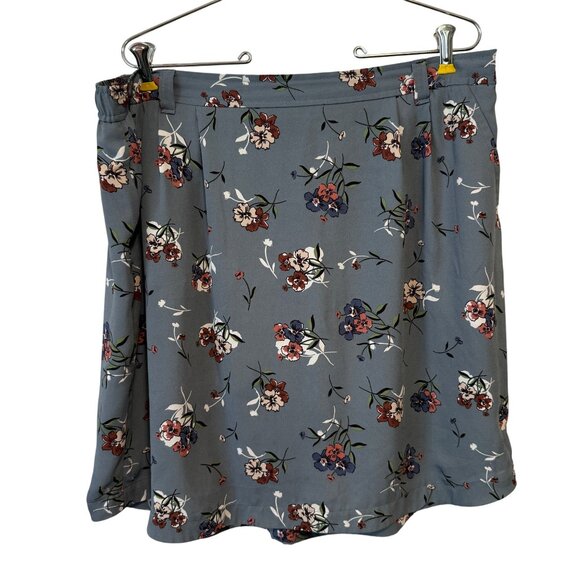 Floral Print Loft Womens Skirt XL Blue Elastic Waist Knee-Length - Picture 1 of 6